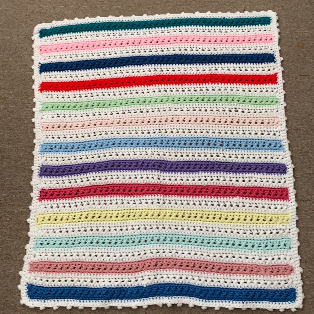 Handmade Crocheted multi-colored Blanket 31x35 inches